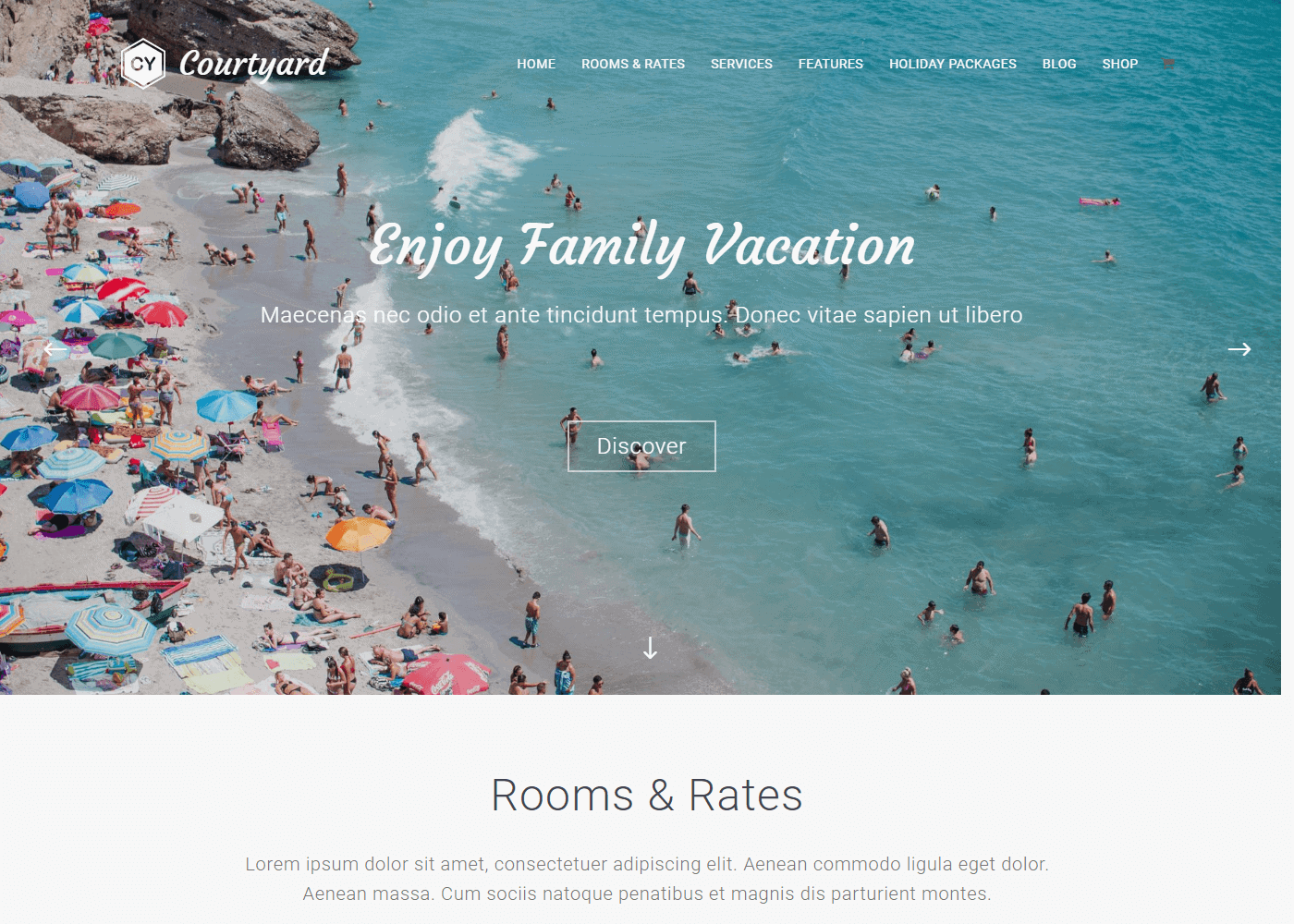 Courtyard: Best Free WordPress Themes for Hotel and Resort