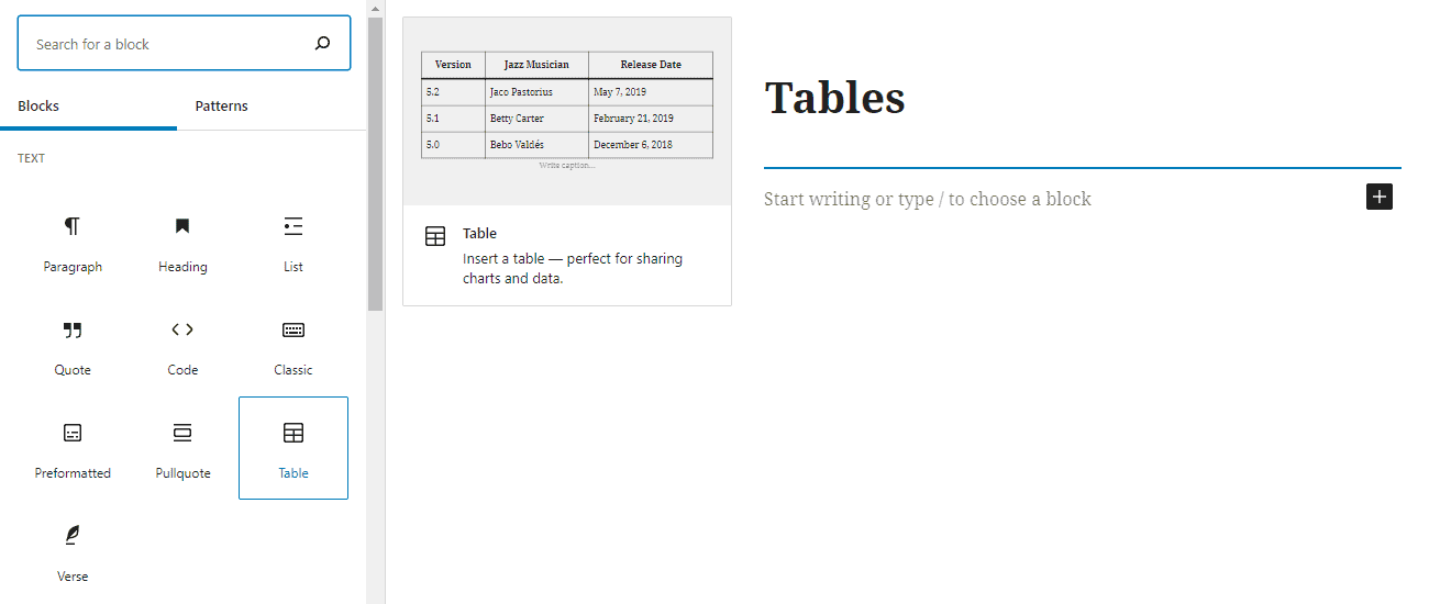 Add Tables on WordPress